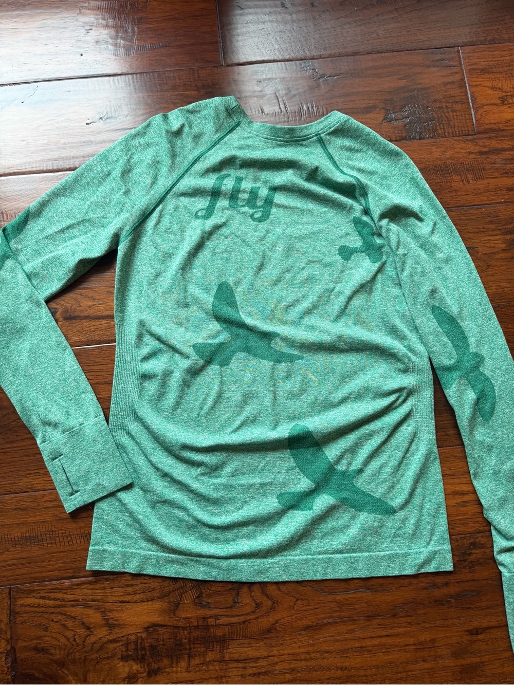 Green Oiselle Long Sleeve Flyte Running Top with Bird Print Large - Picture 8 of 8